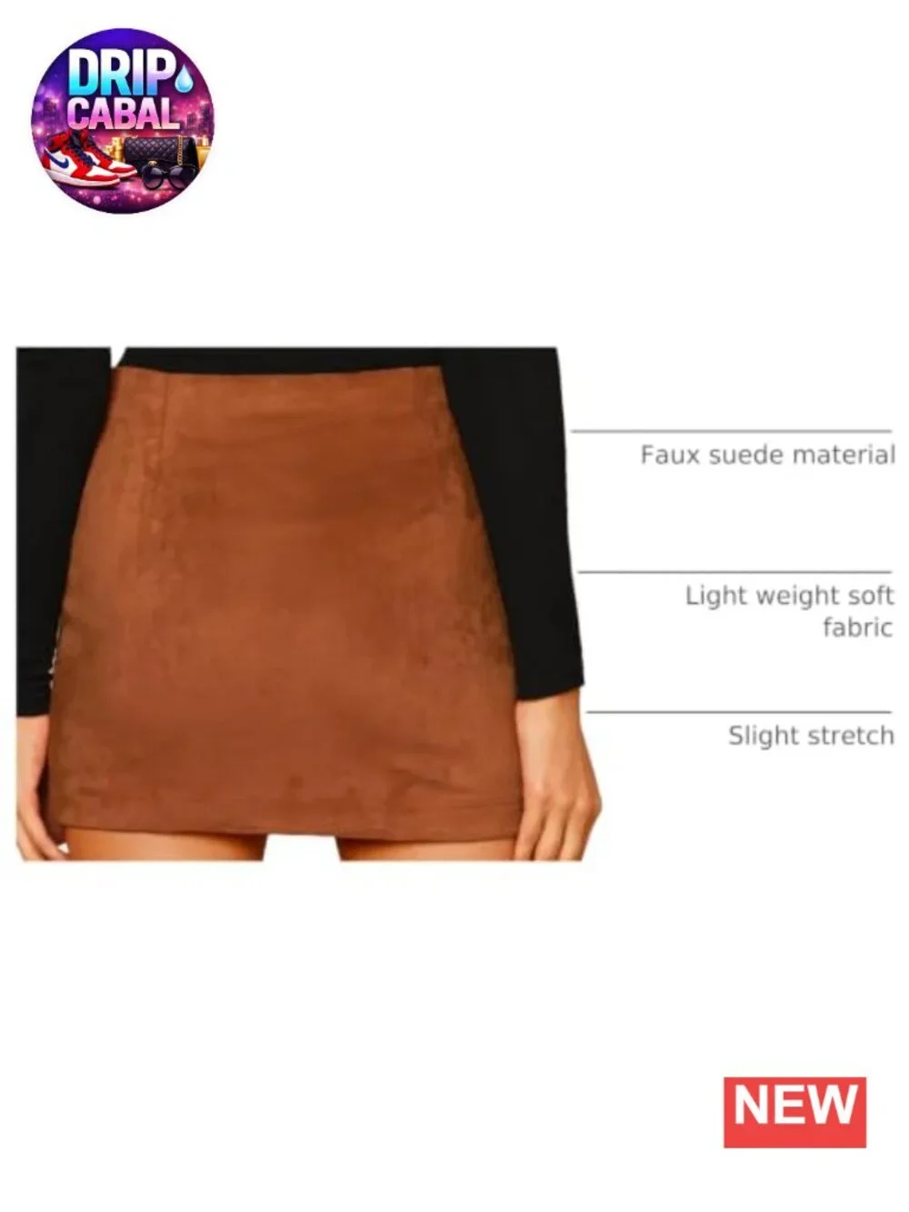 Faux Suede Bodycon Mini Skirt High Waist Double Zipper Front